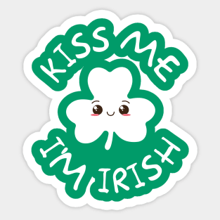 Kiss me I'm Irish cute kawaii shamrock design Sticker